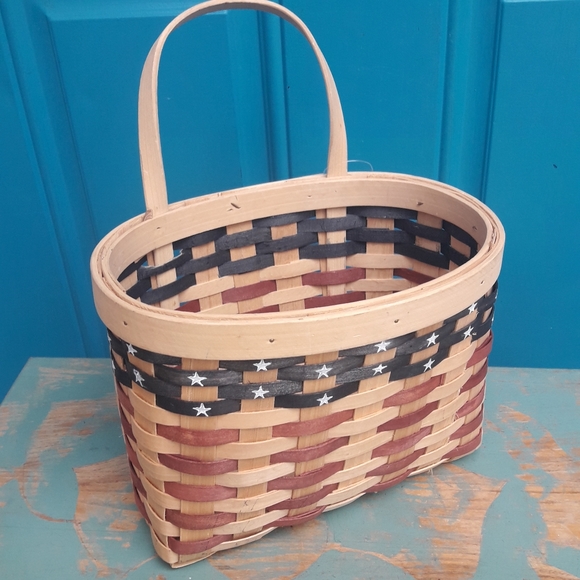 Wicker Basket Woven Farmhouse Decor Vintage Wall Hanging American Flag USA - Picture 4 of 12